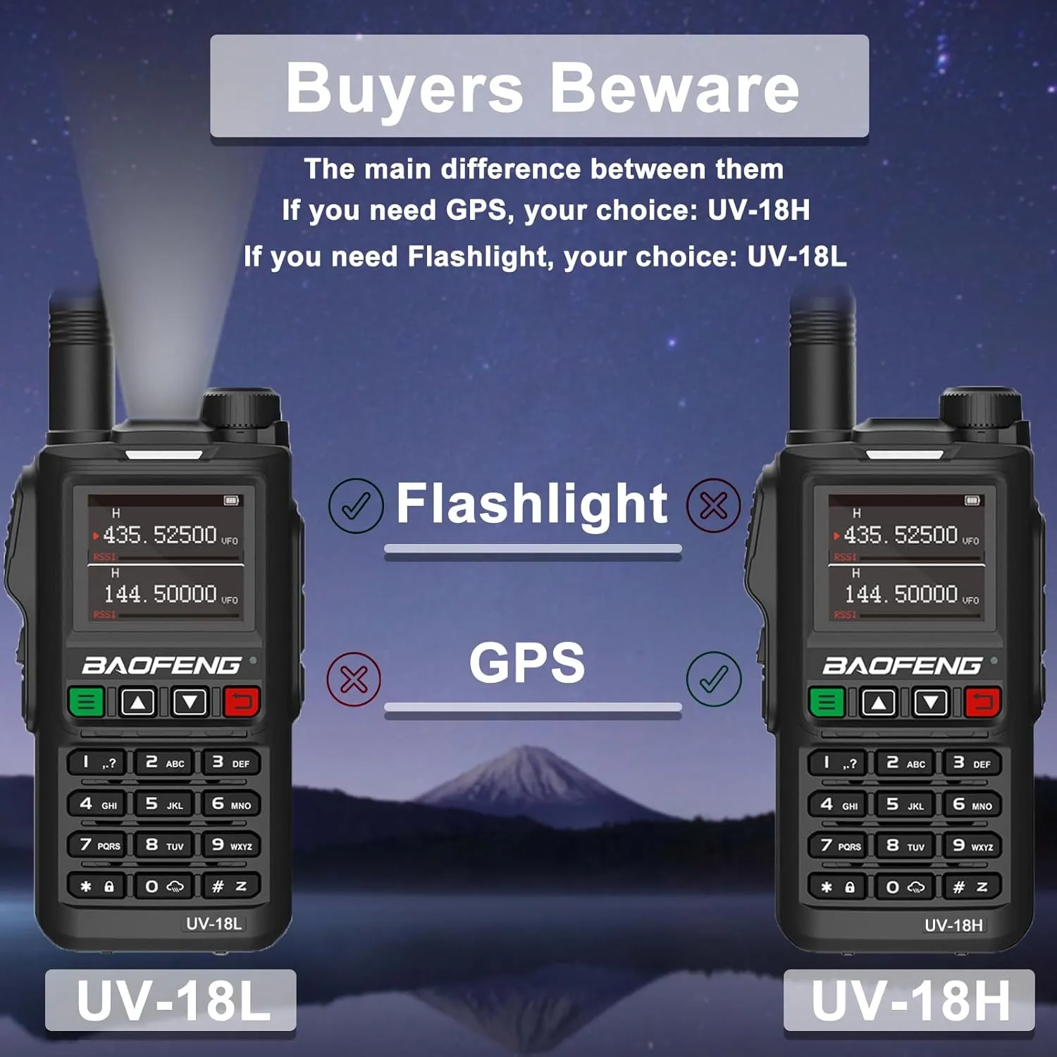BAOFENG UV-18H 6 Band Ham Radio GPS NOAA USB-C Charging Two Way Radio Long Range 5W Max Wireless Copy Frequency Walkie Talkie 1.77in LCD Screen with Headset and Speaker Mic