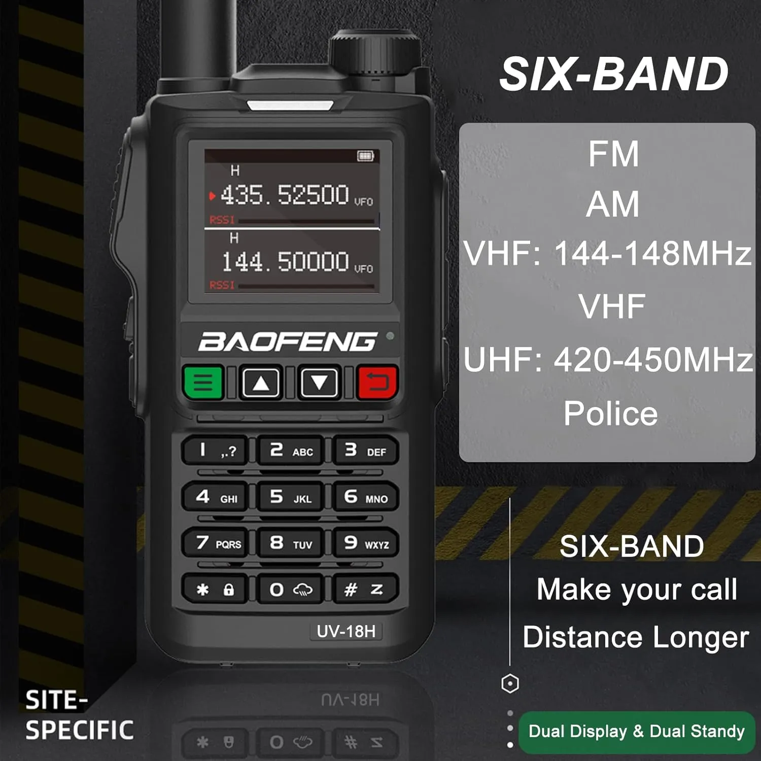 BAOFENG UV-18H 6 Band Ham Radio GPS NOAA USB-C Charging Two Way Radio Long Range 5W Max Wireless Copy Frequency Walkie Talkie 1.77in LCD Screen with Headset and Speaker Mic