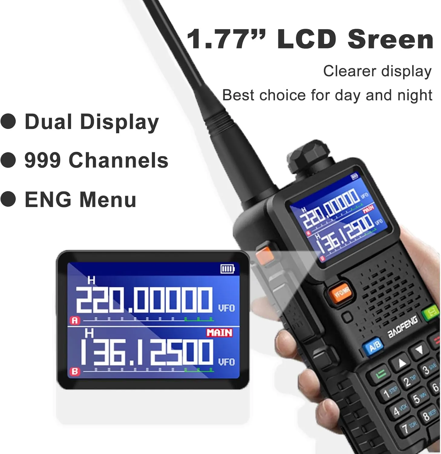 BAOFENG UV-5RM Two Way Radio Multi-Band Long Range Walkie Talkie NOAA USB-C Charging Upgrade of UV-5R Ham Radio Air Band 1.77in LCD Screen with Speaker Microphone