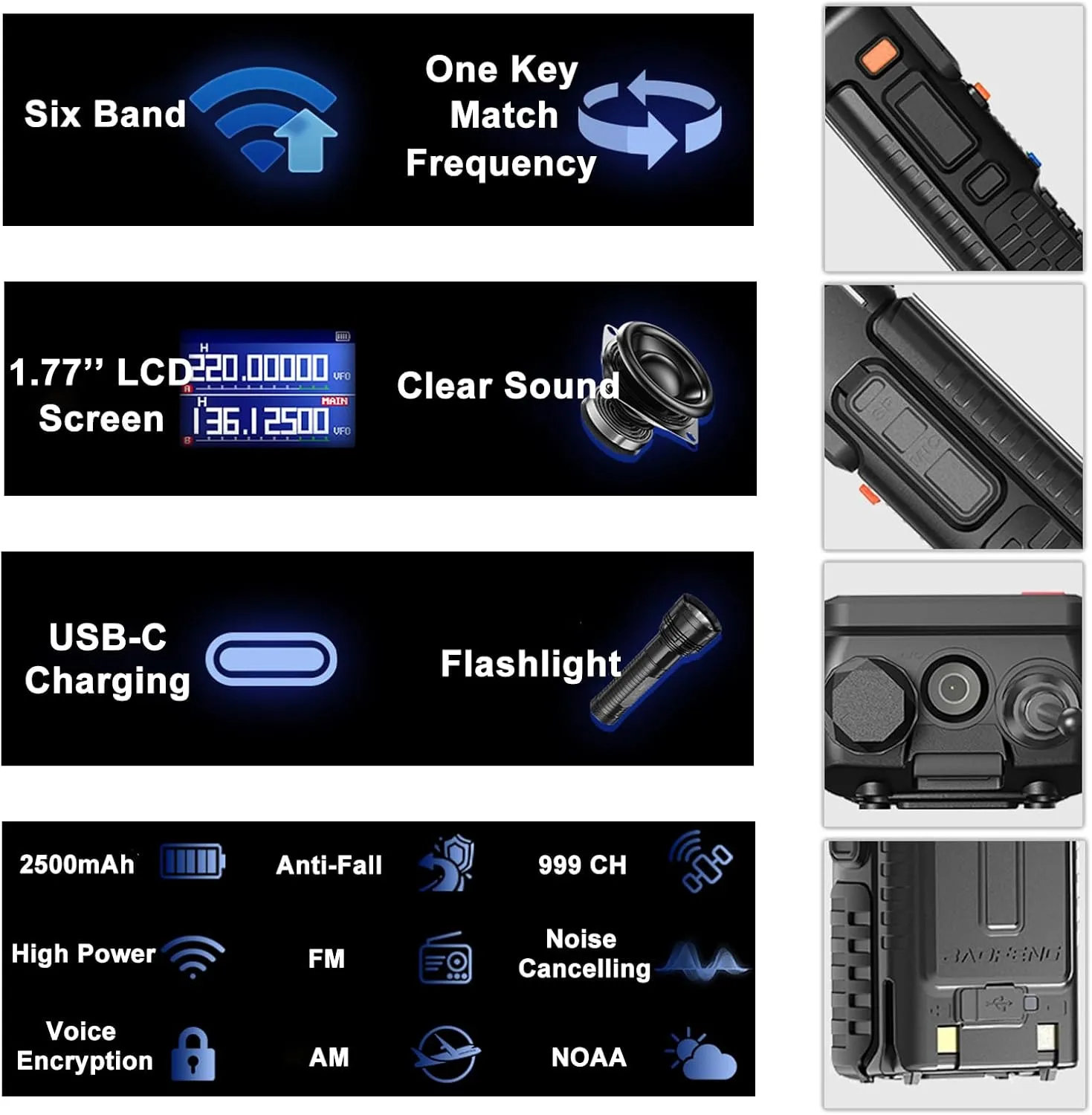 BAOFENG UV-5RM Two Way Radio Multi-Band Long Range Walkie Talkie NOAA USB-C Charging Upgrade of UV-5R Ham Radio Air Band 1.77in LCD Screen with Speaker Microphone