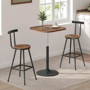 Bar Stools, 26" Tall Counter Stools, Set of 2 Breakfast Chairs, Metal Frame, Adjustable Feet, Easy Assembly, for Kitchen, Living Room, Pub, Cafe, Rustic Brown BAHR6001