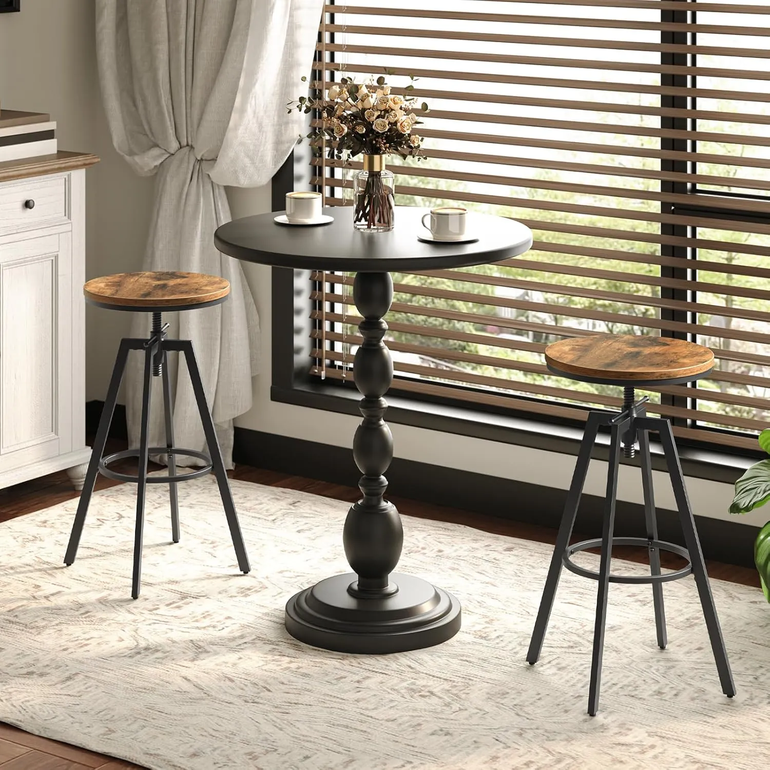 Bar Stools, Height Adjustable Swivel Bar Stool, Counter Height Bar Stool, Set of 2 Industrial Bar Stools, Vintage Round Bar Chairs with Sturdy Metal Frame, Rustic Brown BAHR0701