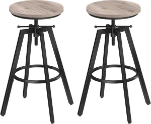Bar Stools, Round Bar Chairs with Sturdy Metal Frame, Set of 2 Industrial Bar Stools, Height Adjustable, Kitchen Breakfast Stools, for Bar, Dining Room, Greige BAHG0701