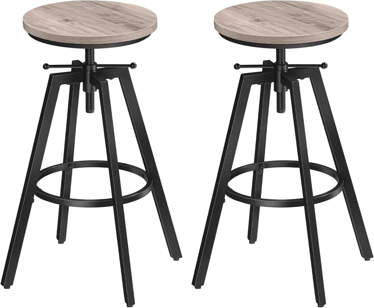 Bar Stools, Round Bar Chairs with Sturdy Metal Frame, Set of 2 Industrial Bar Stools, Height Adjustable, Kitchen Breakfast Stools, for Bar, Dining Room, Greige BAHG0701