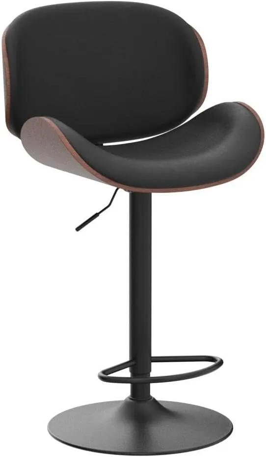 Bar Stools Set of 2, Adjustable Swivel Leather Bar Stools for Kitchen Island, Mid Century Modern Counter Height Bar Chairs Barstools with Back & Footrest (Black)