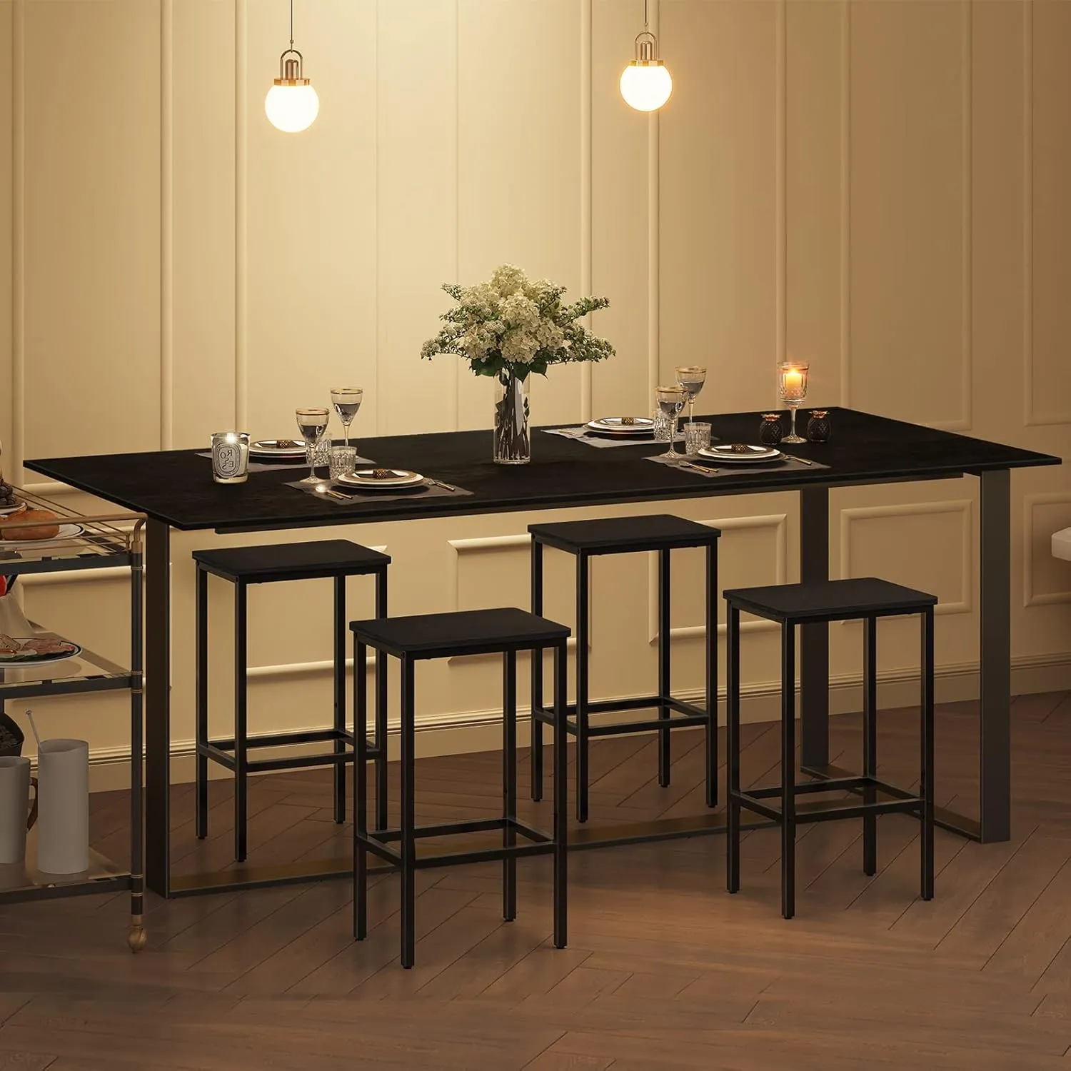 Bar Stools, Set of 2 Bar Chairs with Footrest, 2-Piece Dining Stools, 25.8-Inch Height, Rectangular Industrial Bar Stools, Strong Metal Frame, for Dining Room, Kitchen, Black BAHB0101