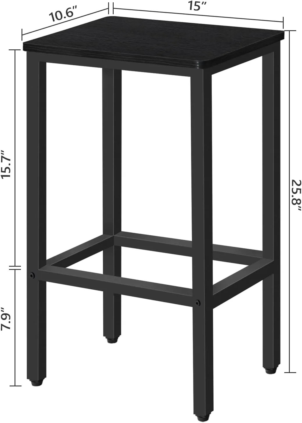 Bar Stools, Set of 2 Bar Chairs with Footrest, 2-Piece Dining Stools, 25.8-Inch Height, Rectangular Industrial Bar Stools, Strong Metal Frame, for Dining Room, Kitchen, Black BAHB0101