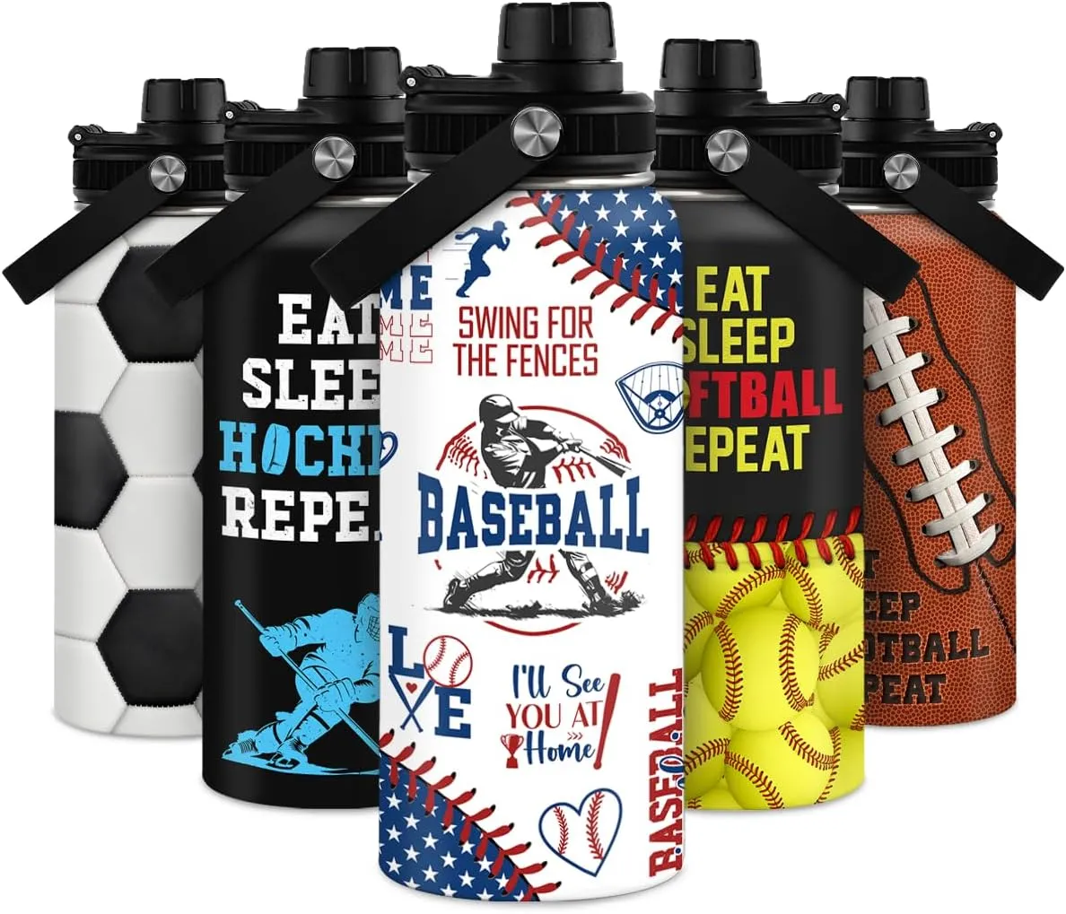 Baseball Water Bottle - 32oz Stainless Steel Insulated Sport Bottles with Lid - Gift for Men Baseball Lover Player Fan Coach