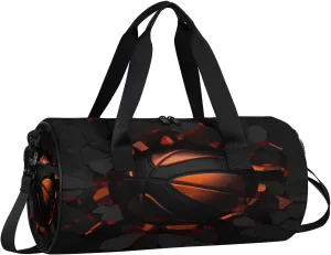 Basketball Kids Duffle Bag Boys Overnight Gym Bag Waterproof Round Cylinder Carry On Weekender Bag with Adjustable & Removable Shoulder Strap for Travel Sport School