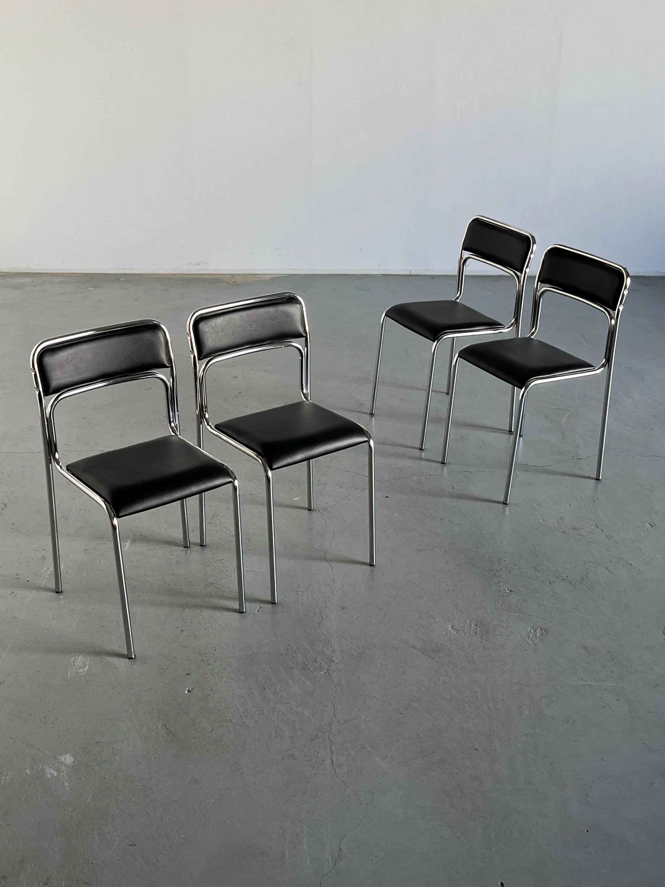 Bauhaus Chrome Tubular Steel and Black Faux Leather Chairs