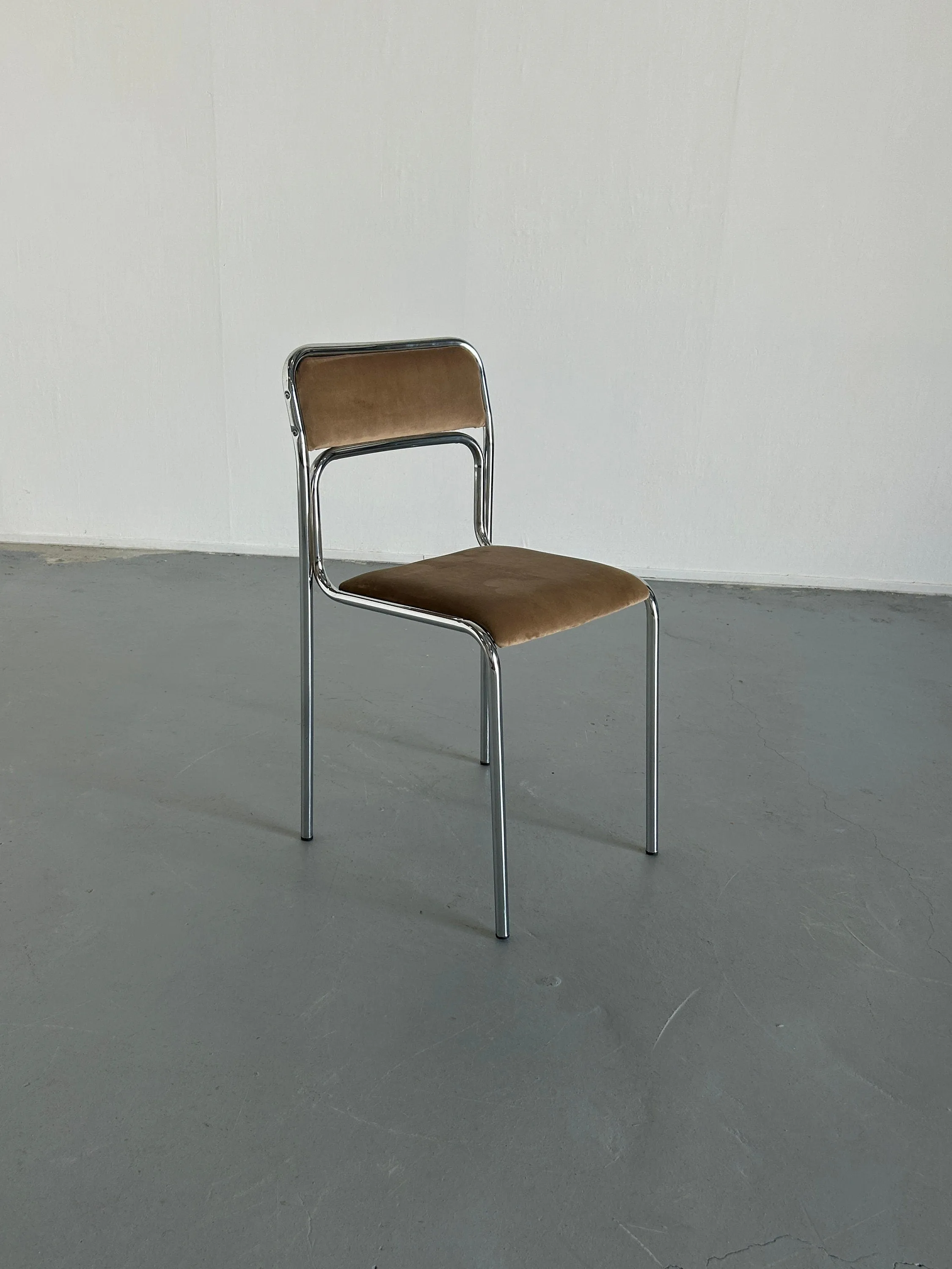 Bauhaus Design Chrome Tubular Steel and Beige Velvet Chairs