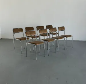 Bauhaus Design Chrome Tubular Steel and Beige Velvet Chairs