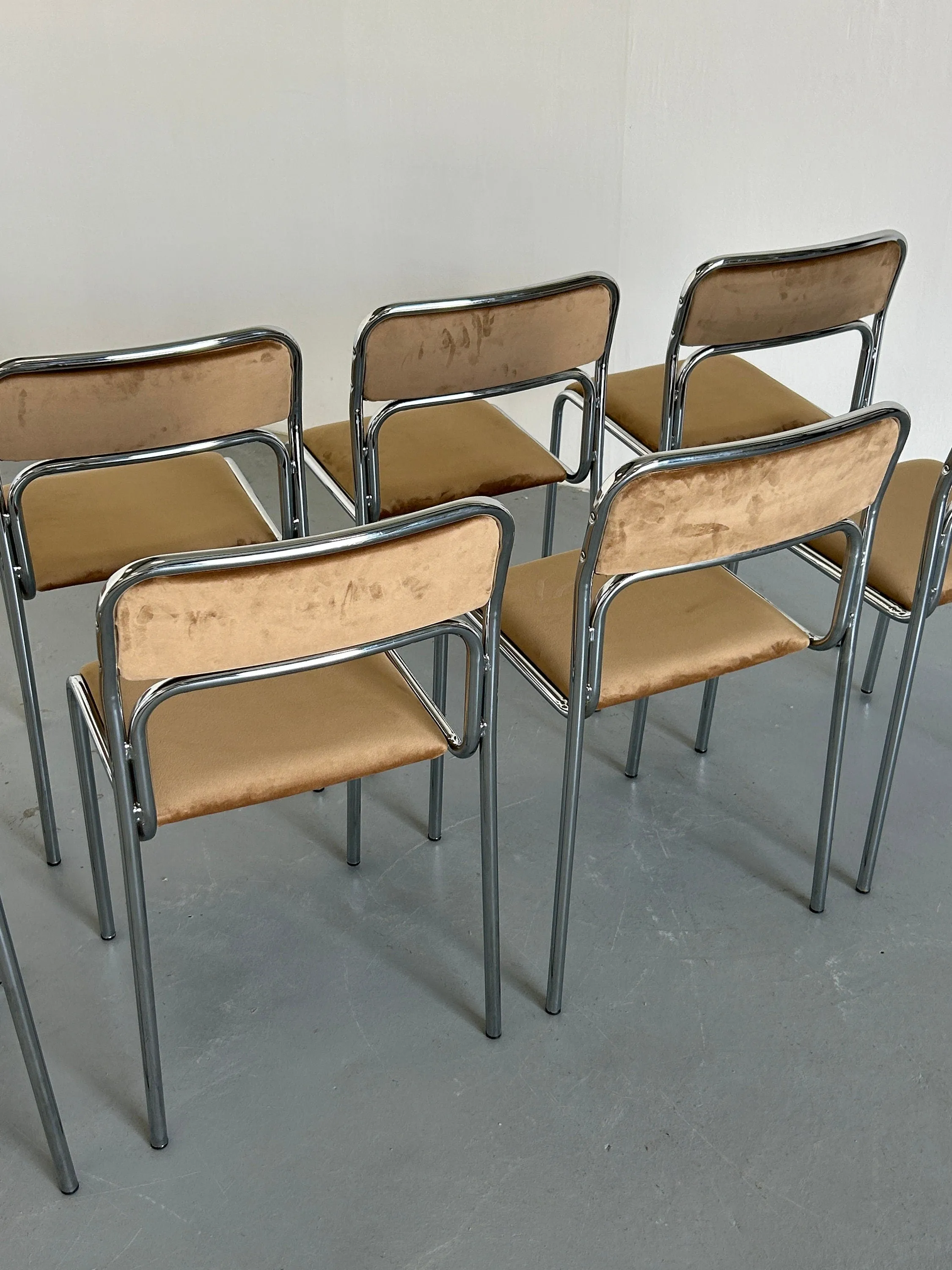 Bauhaus Design Chrome Tubular Steel and Beige Velvet Chairs