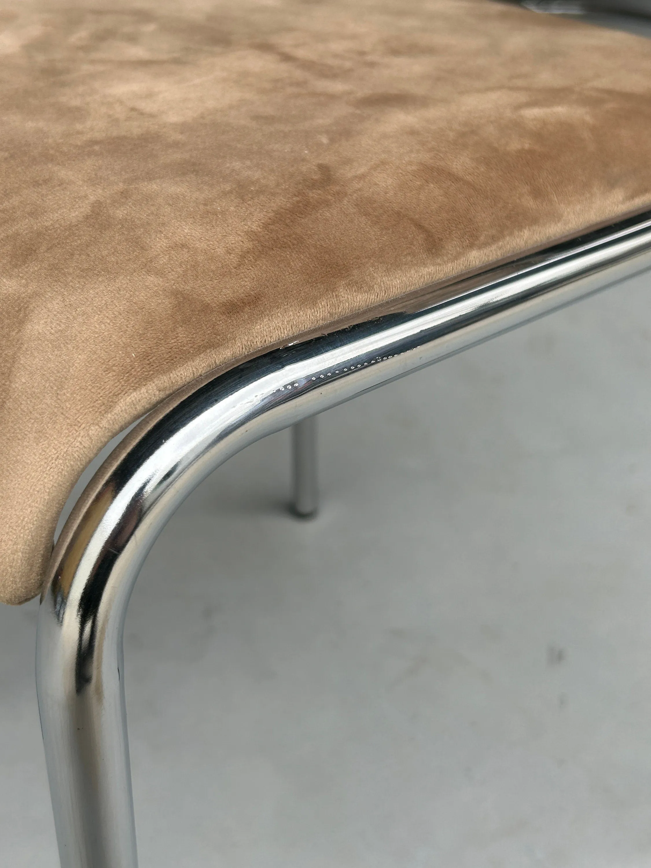 Bauhaus Design Chrome Tubular Steel and Beige Velvet Chairs