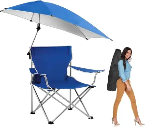 Beach Chair with Umbrella, Folding Beach Chairs for Adults with Canopy Shade, UPF 50  Adjustable Heavy Duty Camping Lawn Chair with Cup Holder Carry Bag, for Outdoor Picnic Fishing BBQ (Blue)