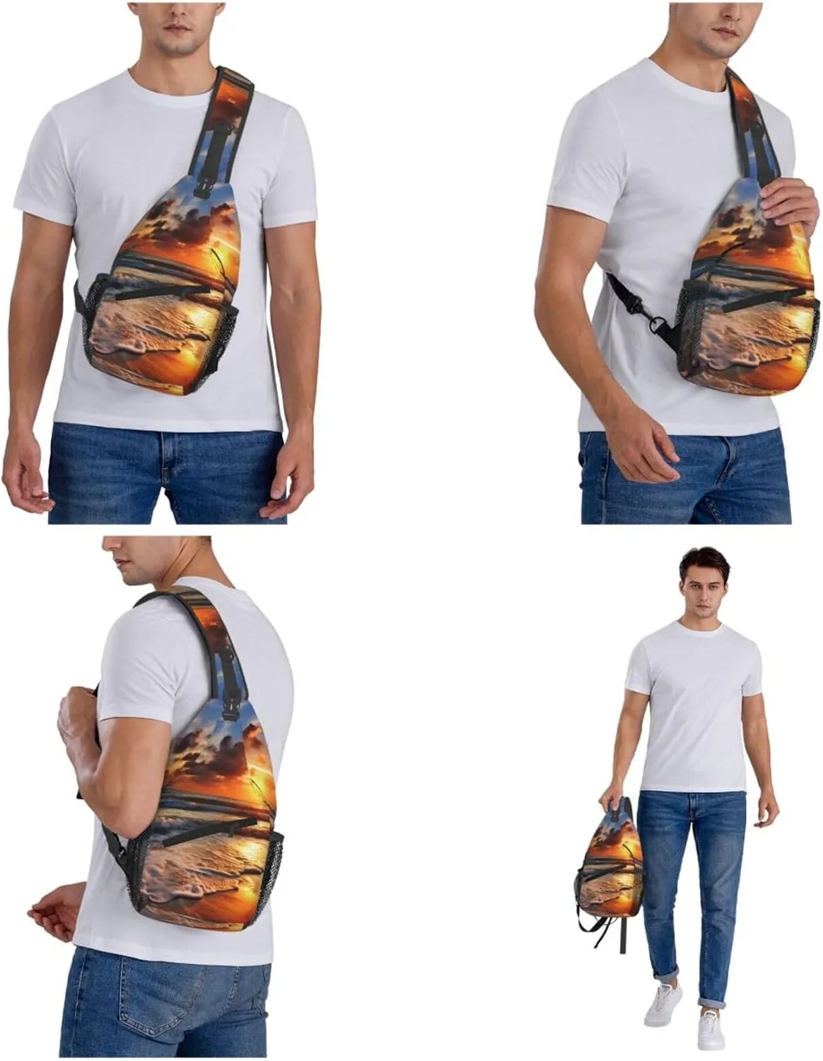 Beach Sunrise Sling Bag Backpack For Men Cross Chest Bag Crossbody Shoulder Bag Travel Hiking Daypack