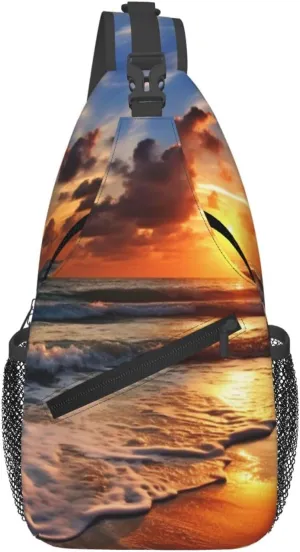 Beach Sunrise Sling Bag Backpack For Men Cross Chest Bag Crossbody Shoulder Bag Travel Hiking Daypack