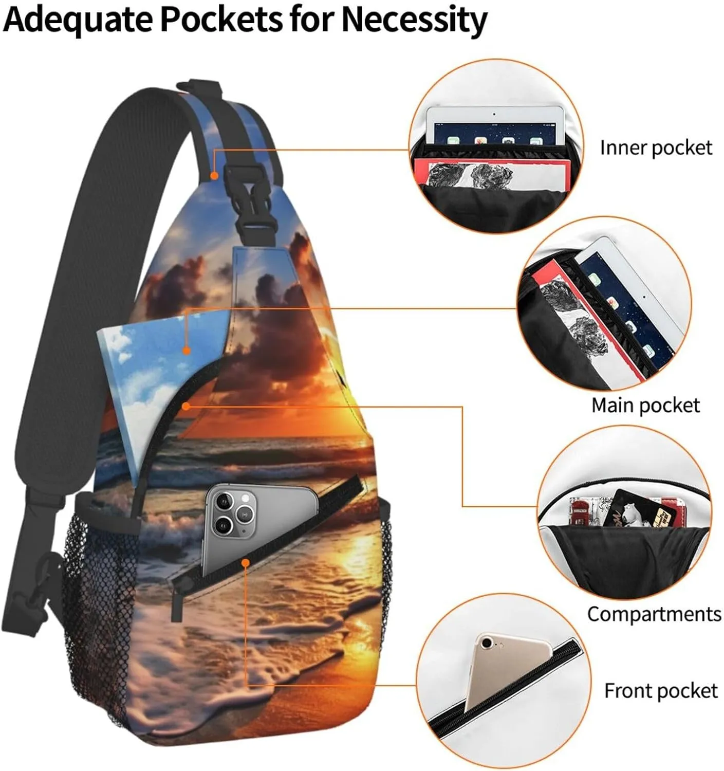 Beach Sunrise Sling Bag Backpack For Men Cross Chest Bag Crossbody Shoulder Bag Travel Hiking Daypack