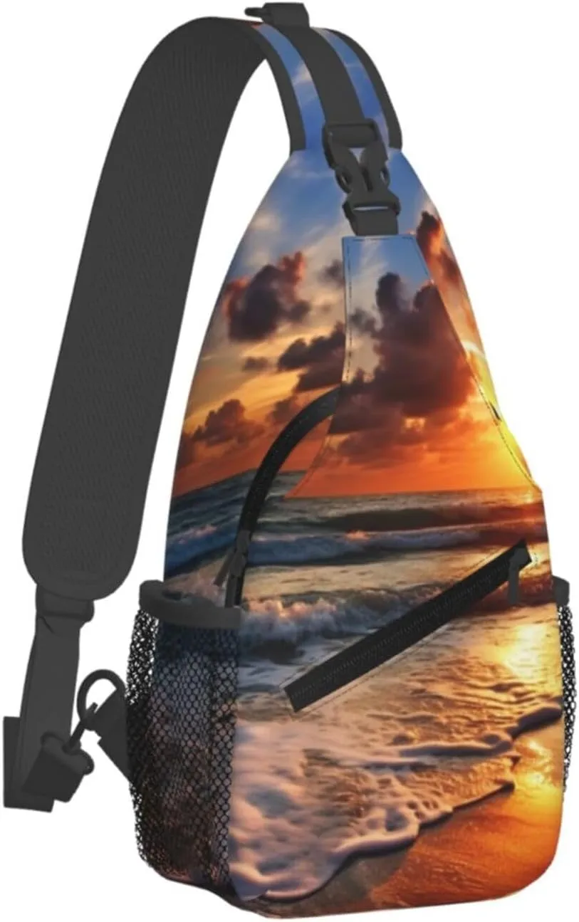Beach Sunrise Sling Bag Backpack For Men Cross Chest Bag Crossbody Shoulder Bag Travel Hiking Daypack