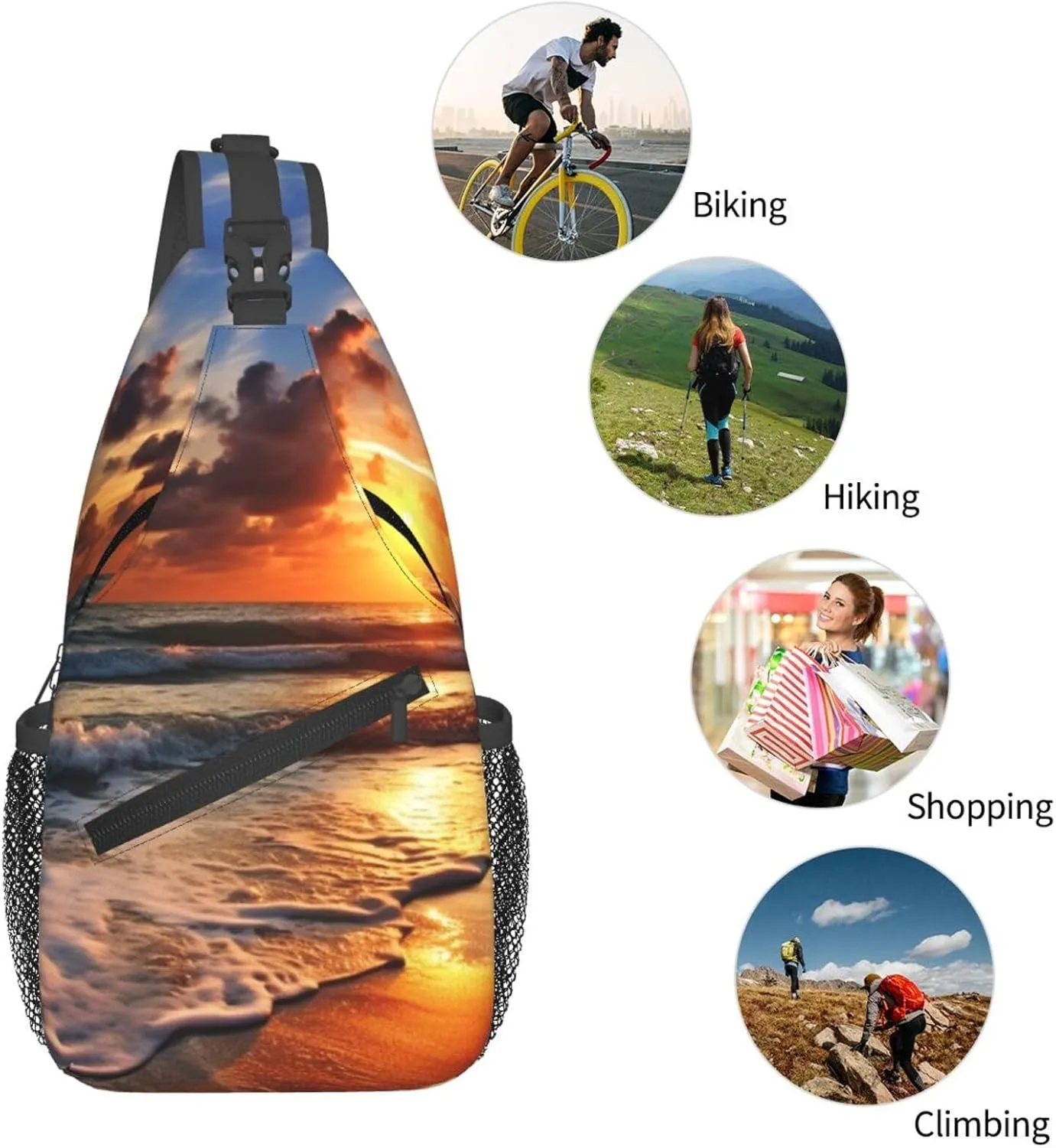 Beach Sunrise Sling Bag Backpack For Men Cross Chest Bag Crossbody Shoulder Bag Travel Hiking Daypack