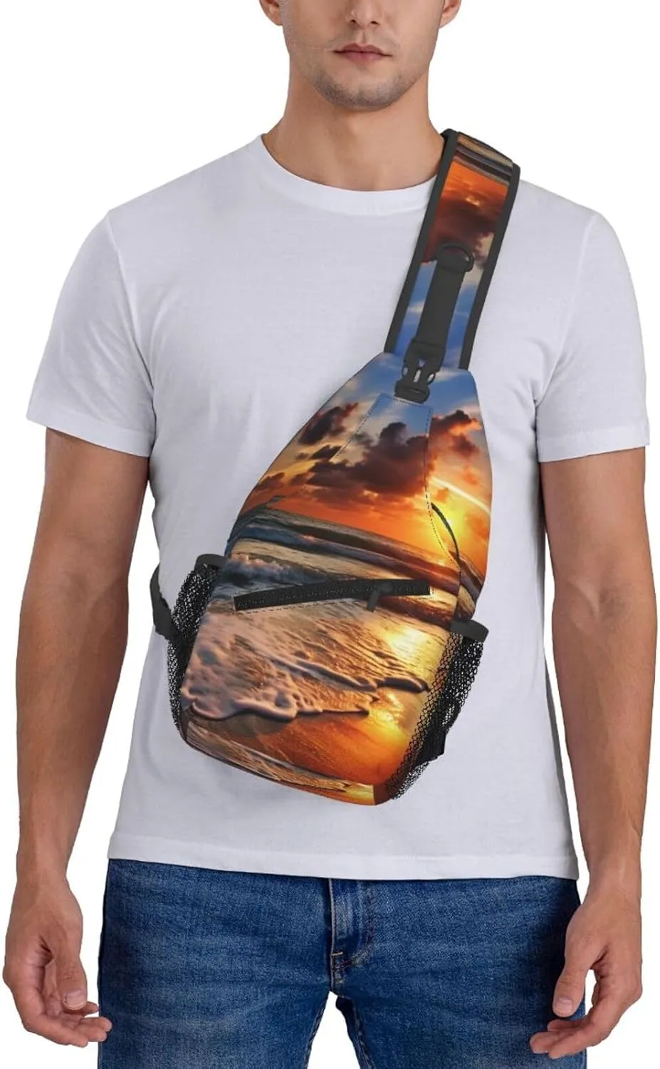 Beach Sunrise Sling Bag Backpack For Men Cross Chest Bag Crossbody Shoulder Bag Travel Hiking Daypack