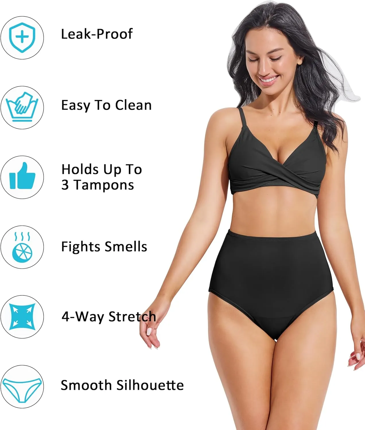 Beautikini Period Swimwear High Waisted Swim Bottoms Menstrual Leakproof Bikini Short for Teens, Girls, Women