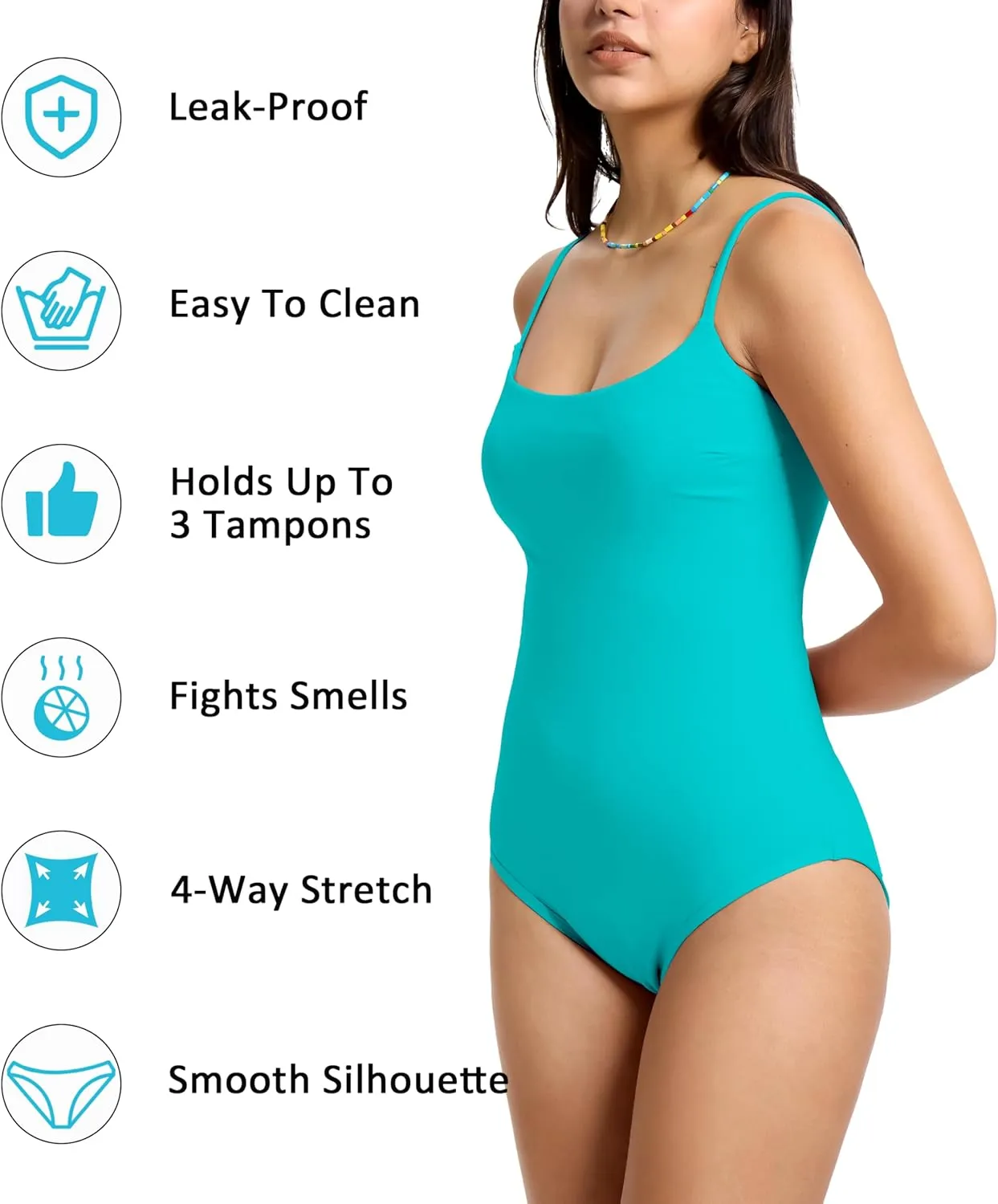 Beautikini Period Swimwear One Piece Leakproof Swimsuit Menstrual Tummy Control Bathing Suit for Teens Girls and Women
