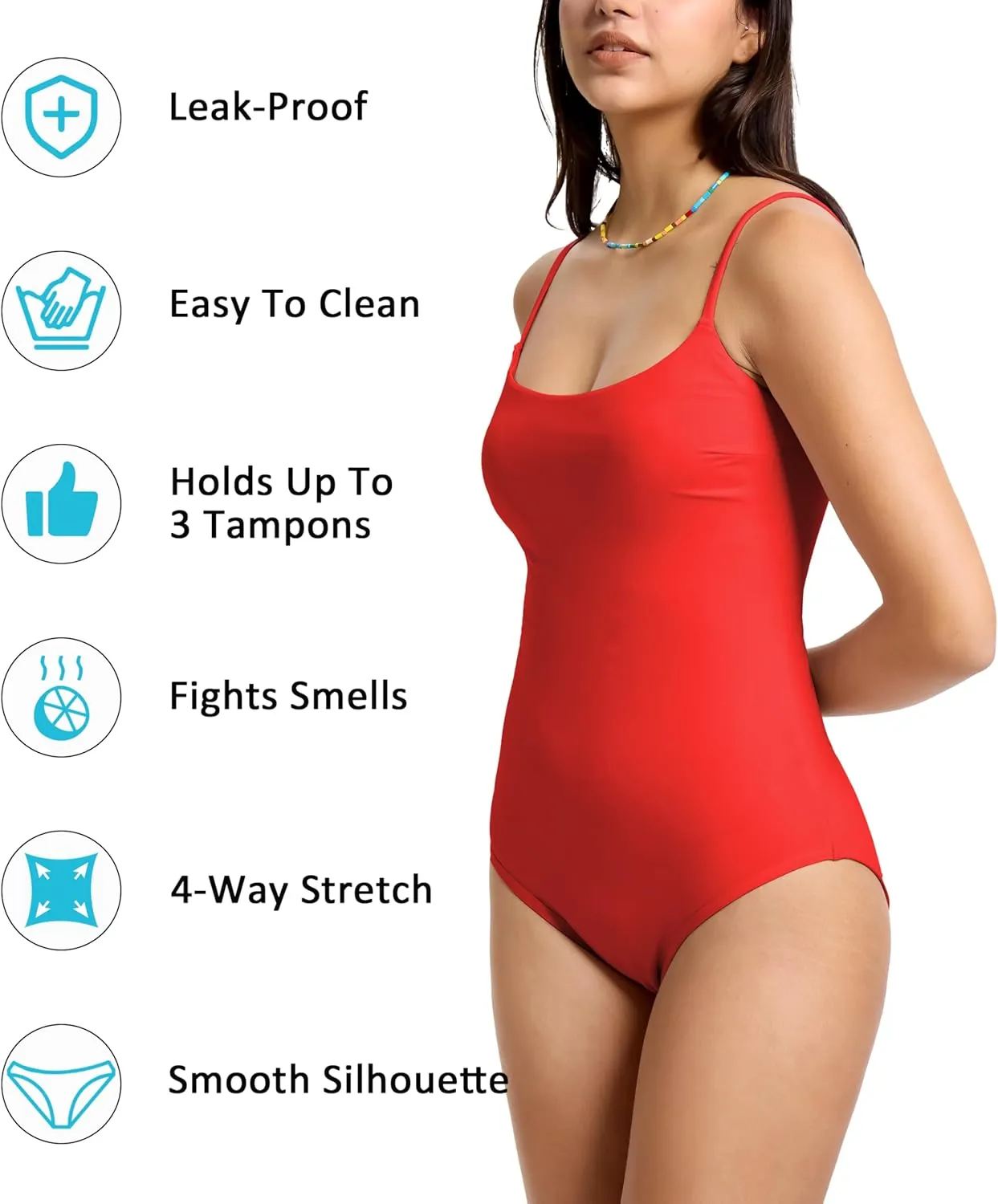 Beautikini Period Swimwear One Piece Leakproof Swimsuit Menstrual Tummy Control Bathing Suit for Teens Girls and Women