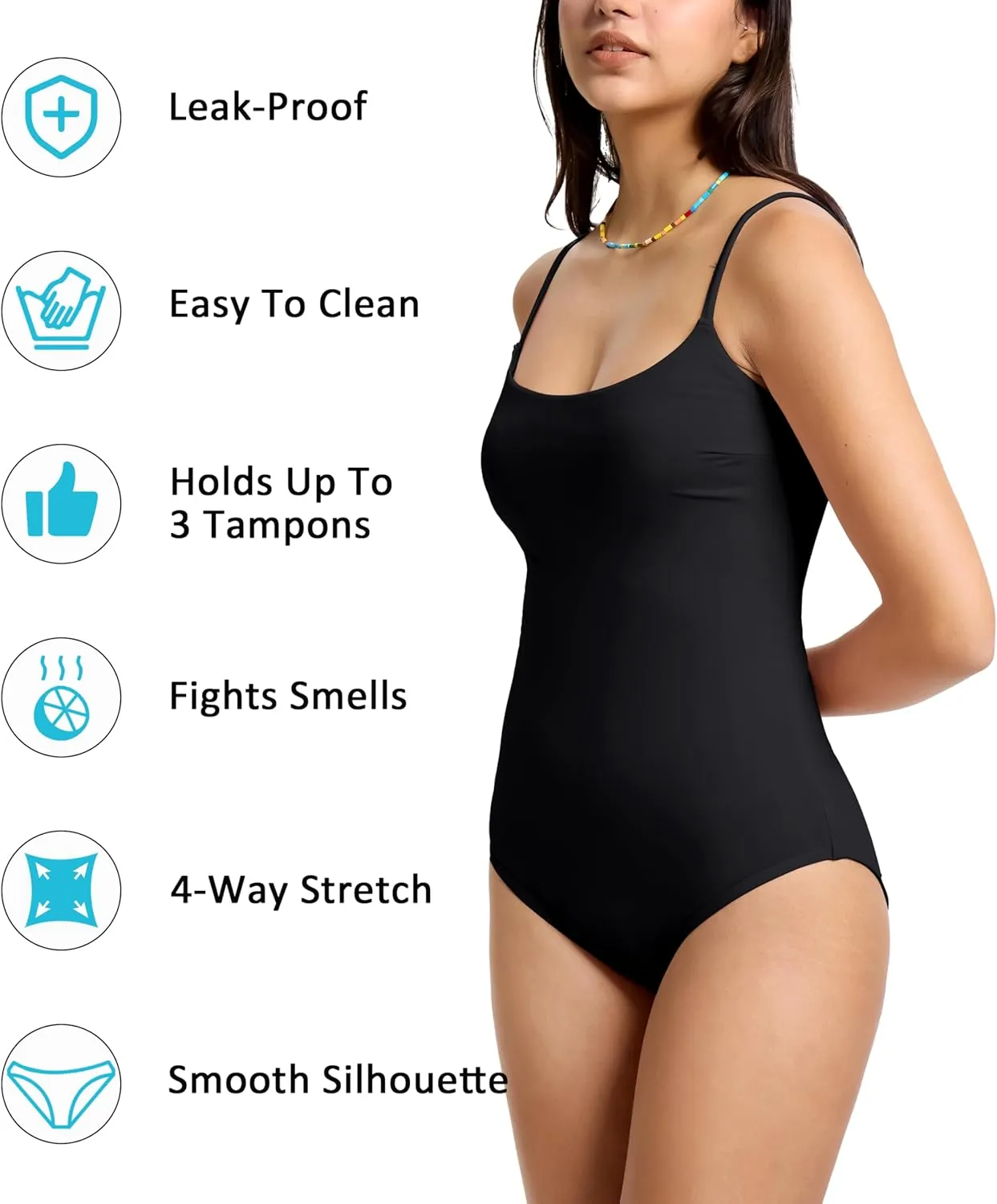 Beautikini Period Swimwear One Piece Leakproof Swimsuit Menstrual Tummy Control Bathing Suit for Teens Girls and Women