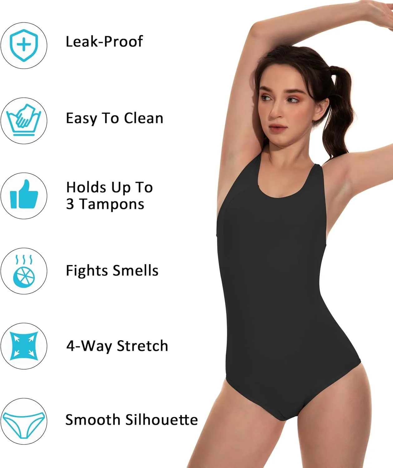 Beautikini Period Swimwear One Piece Racerback Training Bathing Suit Women Period Swimsuits for Teen Girls Ages 11-14