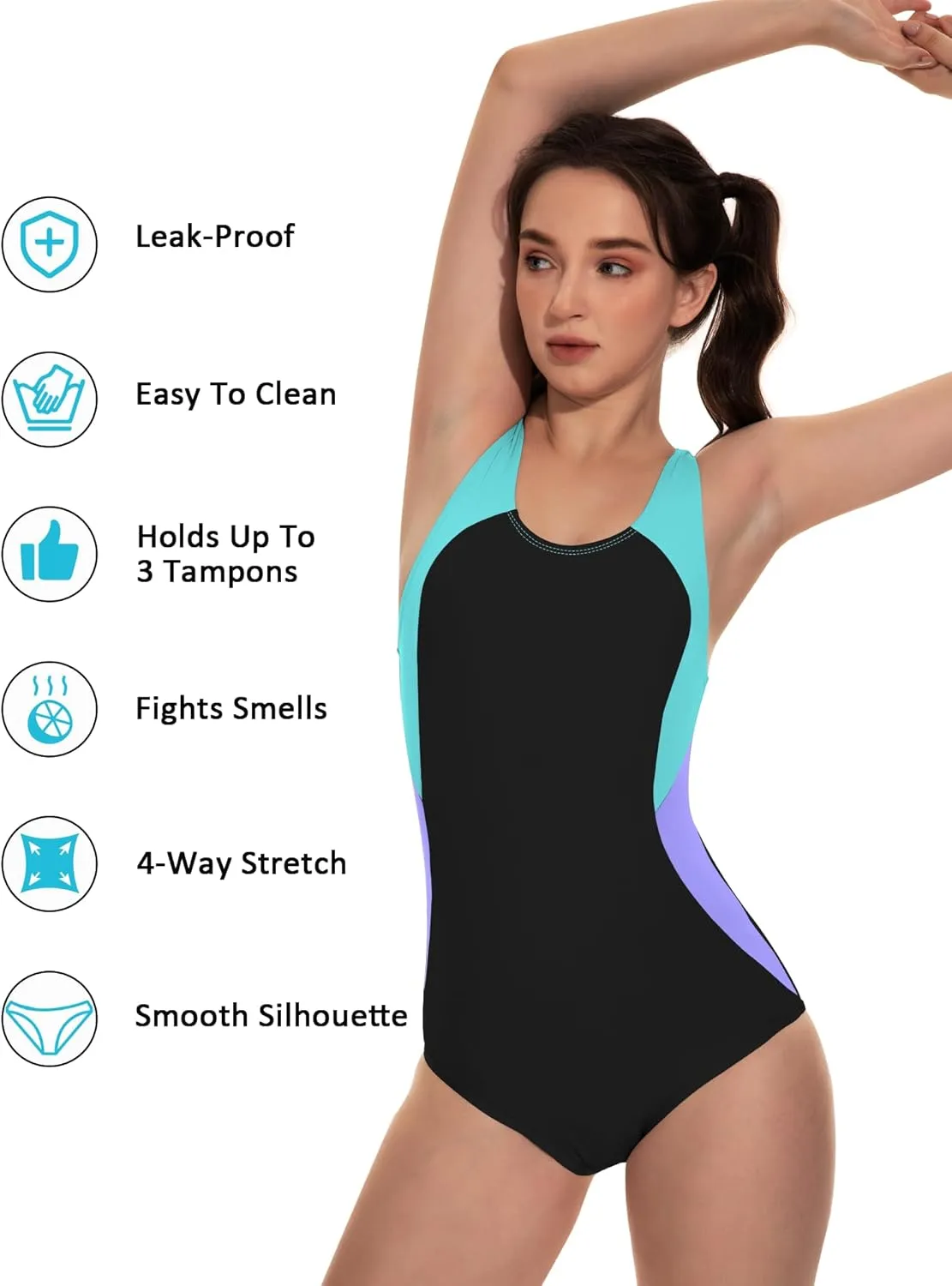 Beautikini Period Swimwear One Piece Racerback Training Bathing Suit Women Period Swimsuits for Teen Girls Ages 11-14