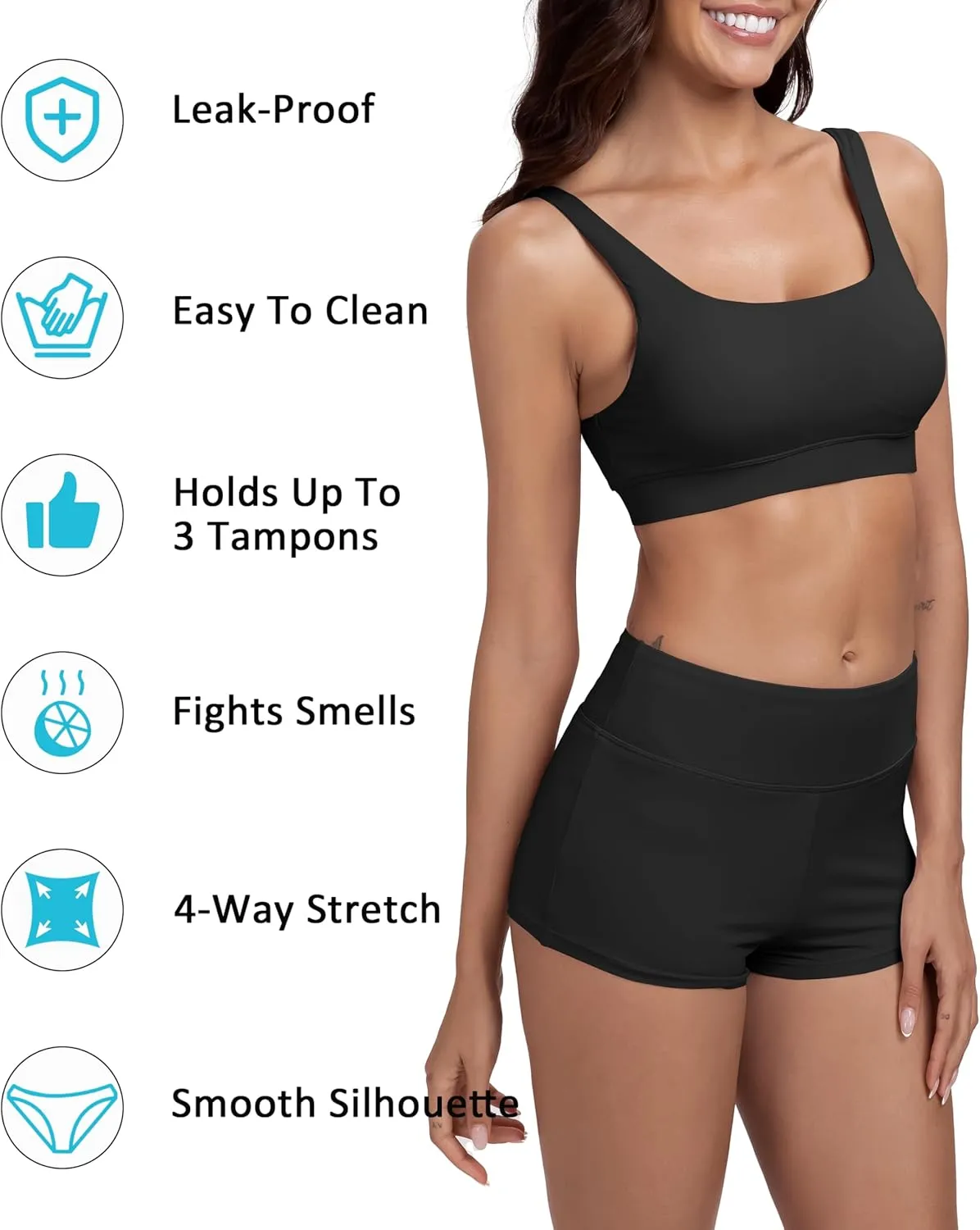 Beautikini Period Swimwear Sporty Bikini Sets Two Piece Menstrual Swimsuits Leakproof Bathing Suit for Teen Girls