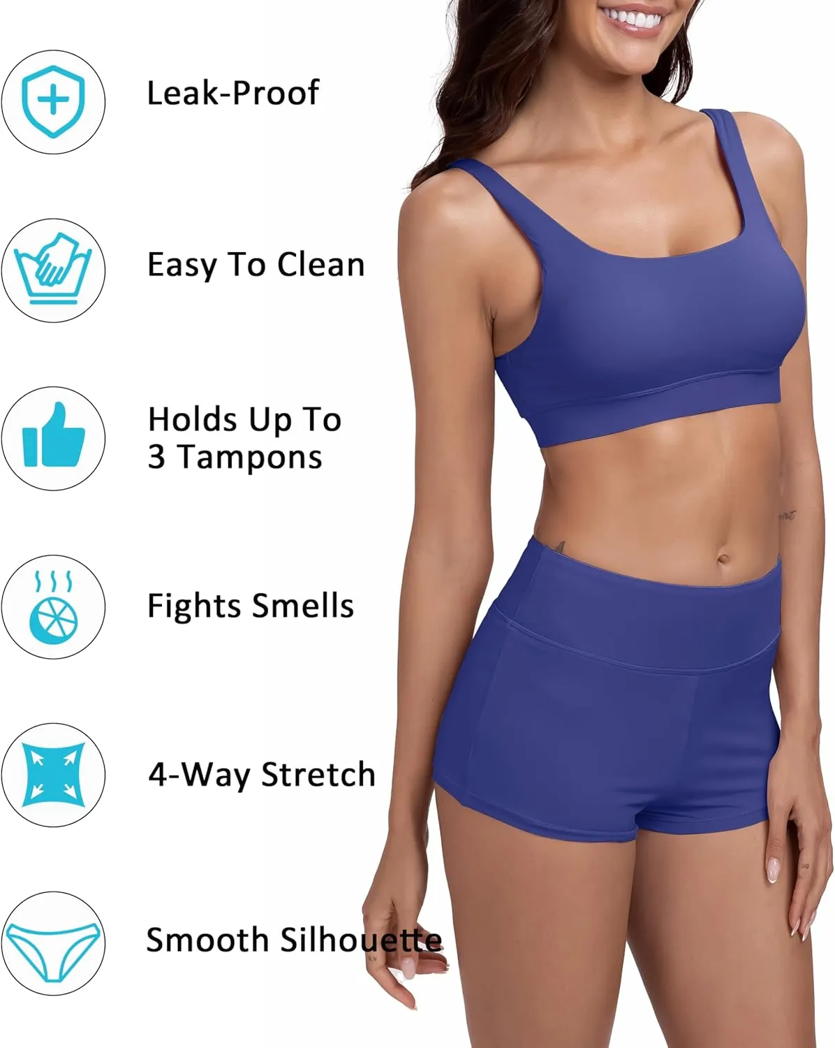 Beautikini Period Swimwear Sporty Bikini Sets Two Piece Menstrual Swimsuits Leakproof Bathing Suit for Teen Girls