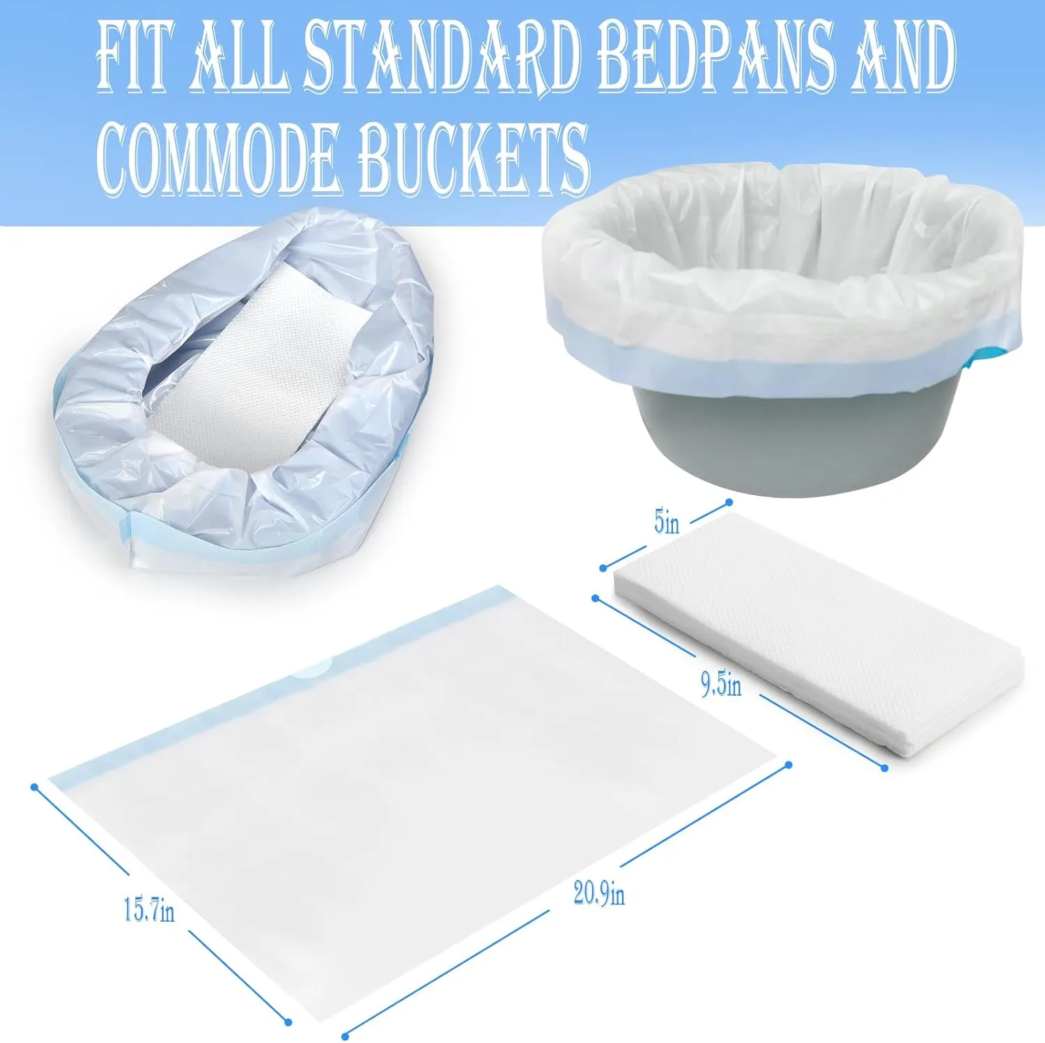 Bedpan Liners with Super Absorbent Pads 20 Packs Disposable Commode Liners Bed Pan Liners with Pulling String, Medical Grade & Universal Fit Bedside Commode Liners for Elderly Women Men Home Nursing