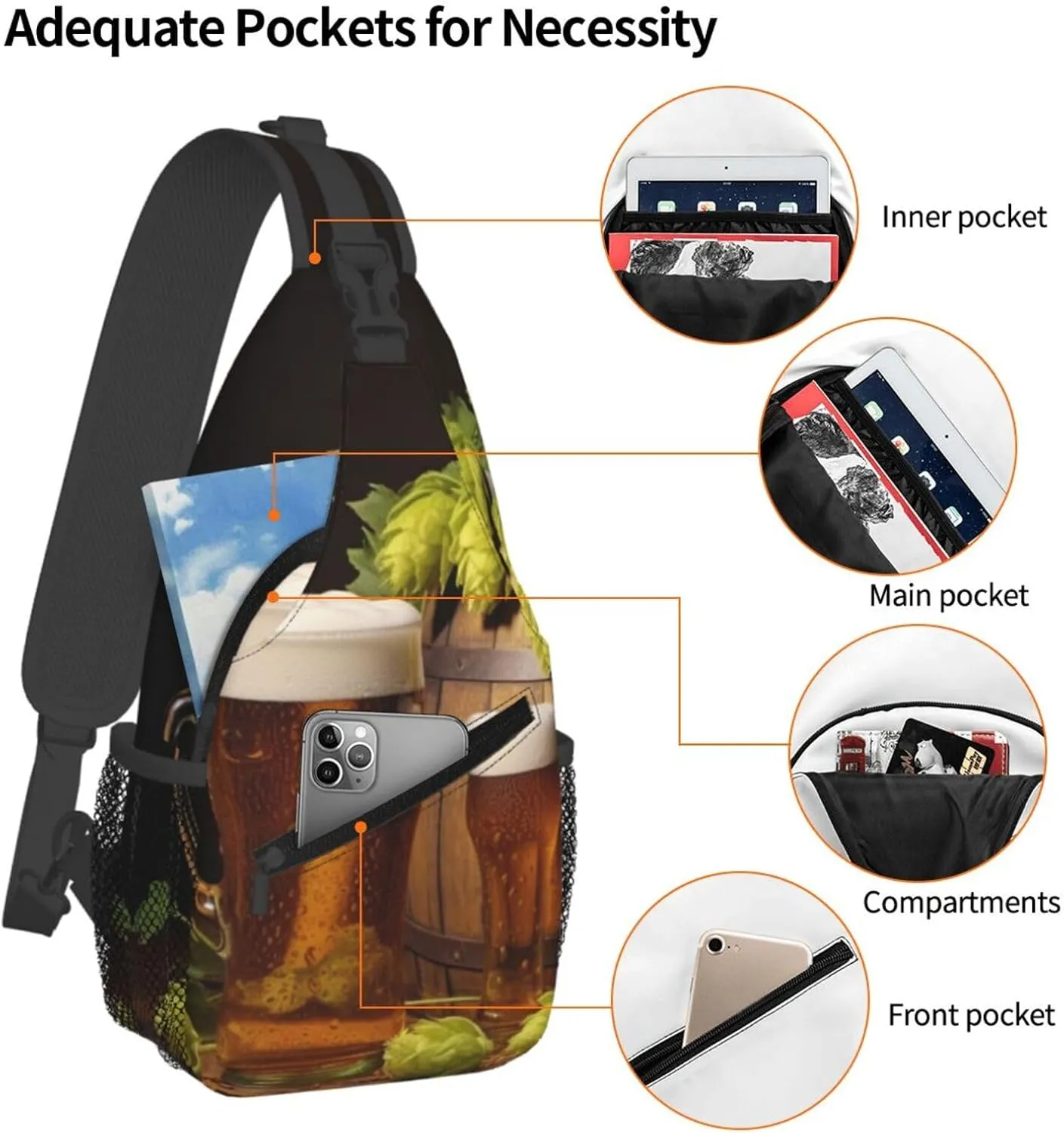 Beer And Hop Cones Sling Bag Backpack For Men Cross Chest Bag Crossbody Shoulder Bag Travel Hiking Daypack