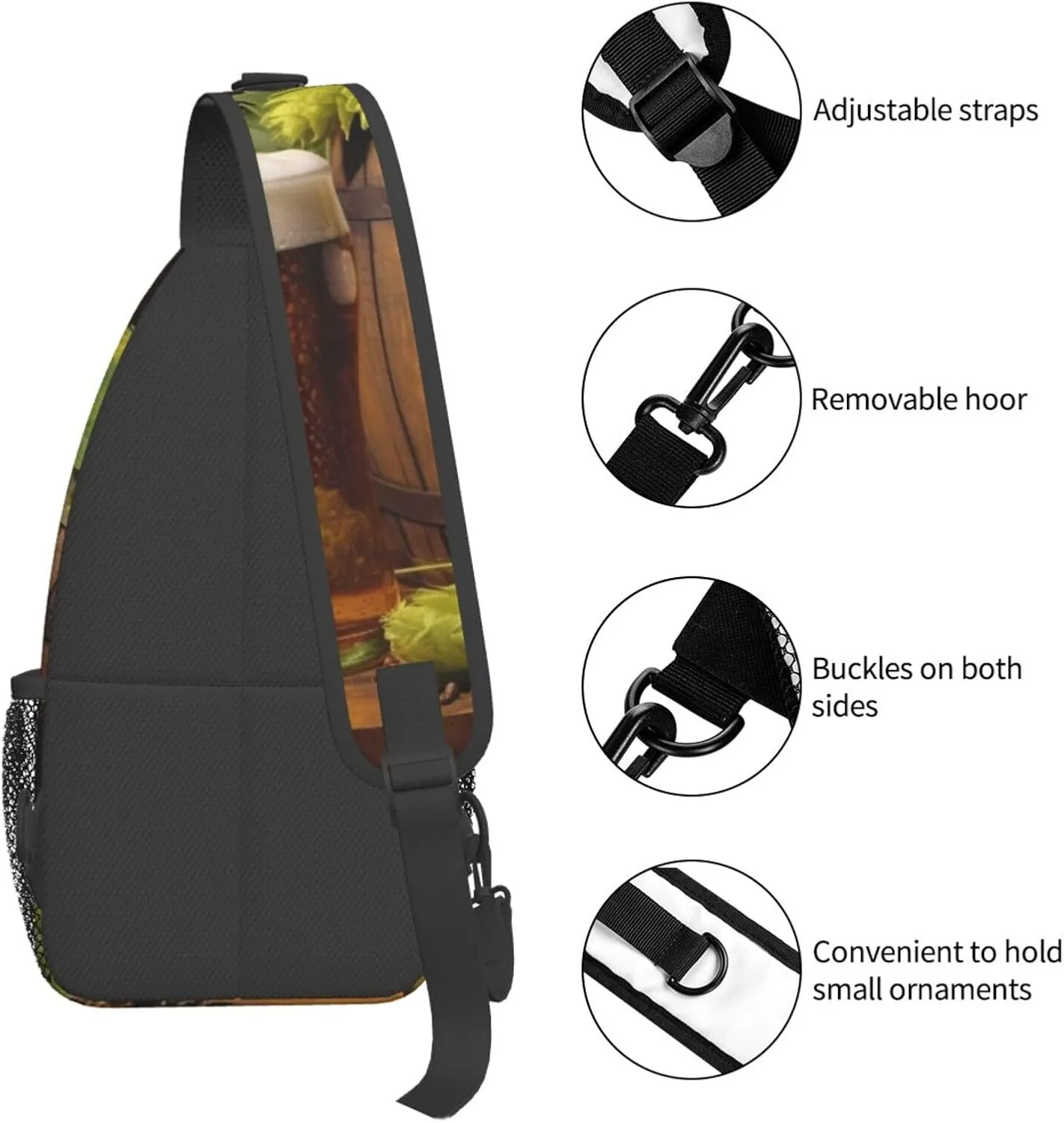 Beer And Hop Cones Sling Bag Backpack For Men Cross Chest Bag Crossbody Shoulder Bag Travel Hiking Daypack