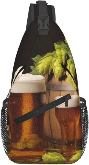 Beer And Hop Cones Sling Bag Backpack For Men Cross Chest Bag Crossbody Shoulder Bag Travel Hiking Daypack