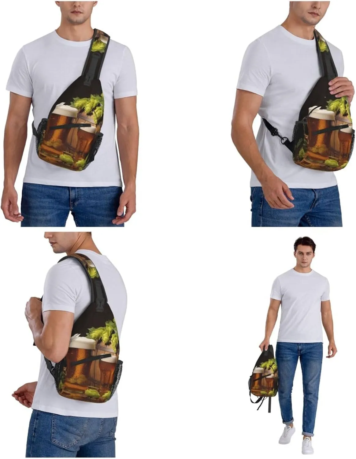 Beer And Hop Cones Sling Bag Backpack For Men Cross Chest Bag Crossbody Shoulder Bag Travel Hiking Daypack