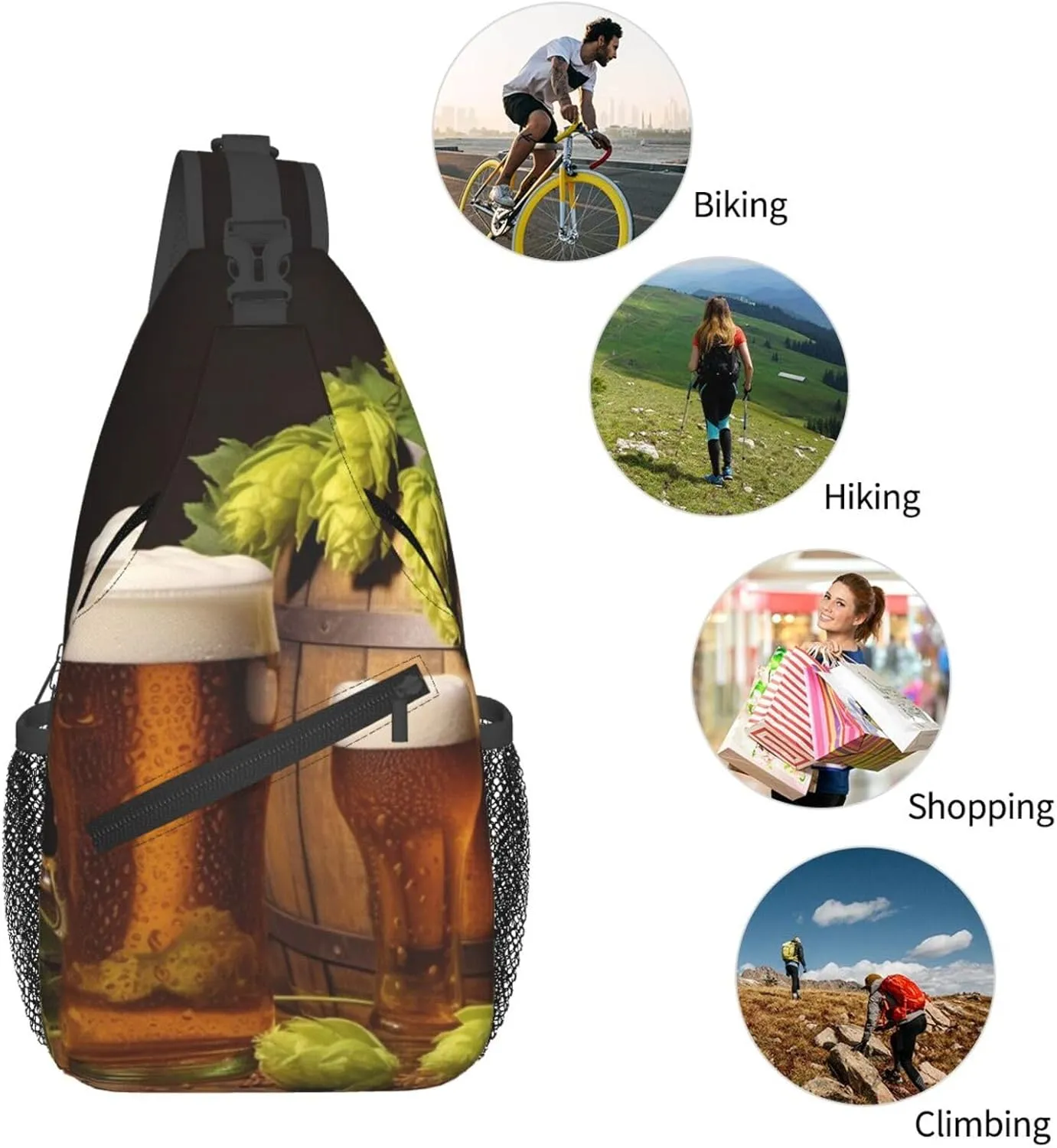 Beer And Hop Cones Sling Bag Backpack For Men Cross Chest Bag Crossbody Shoulder Bag Travel Hiking Daypack