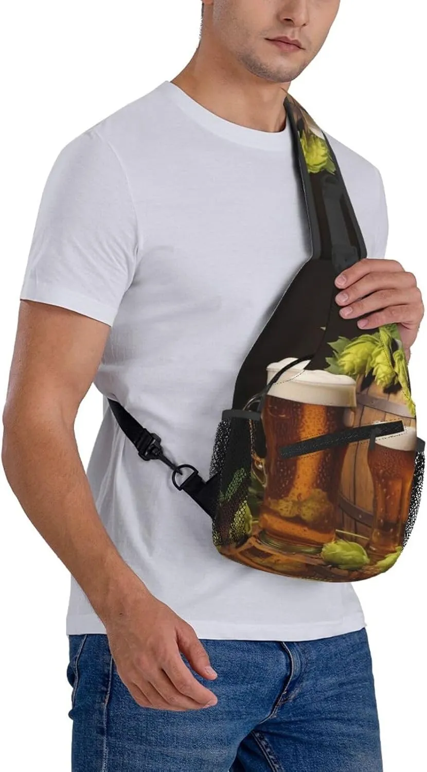 Beer And Hop Cones Sling Bag Backpack For Men Cross Chest Bag Crossbody Shoulder Bag Travel Hiking Daypack