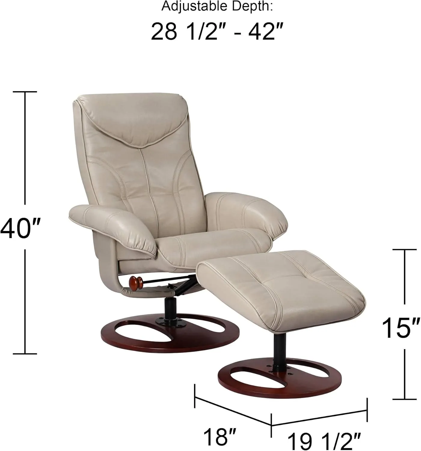 Benchmaster Newport Taupe Swivel Faux Leather Recliner Chair with Ottoman Footrest Modern Armchair Ergonomic Manual Reclining Adjustable Upholstered for Bedroom Living Room Reading Home Relax