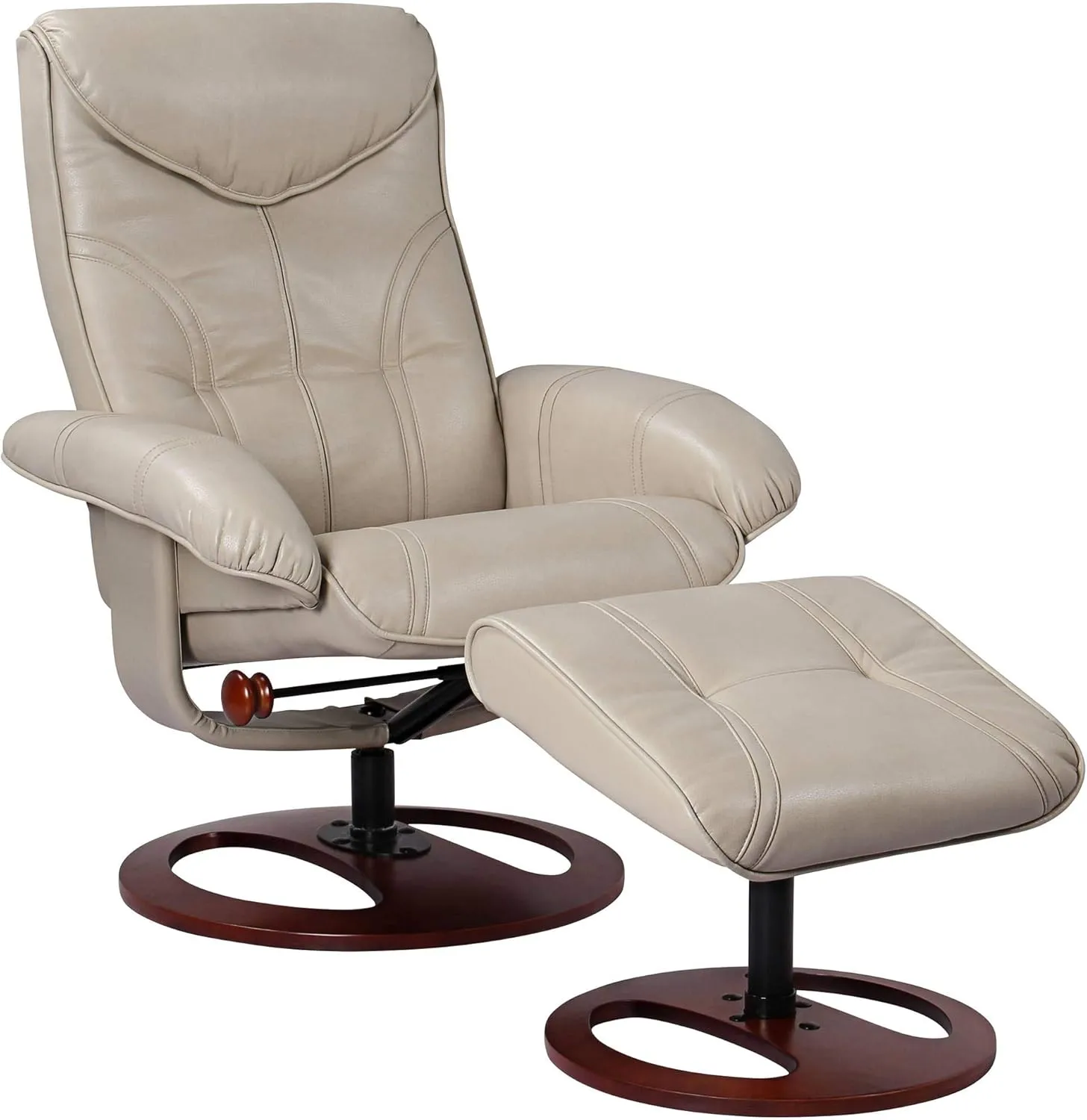 Benchmaster Newport Taupe Swivel Faux Leather Recliner Chair with Ottoman Footrest Modern Armchair Ergonomic Manual Reclining Adjustable Upholstered for Bedroom Living Room Reading Home Relax