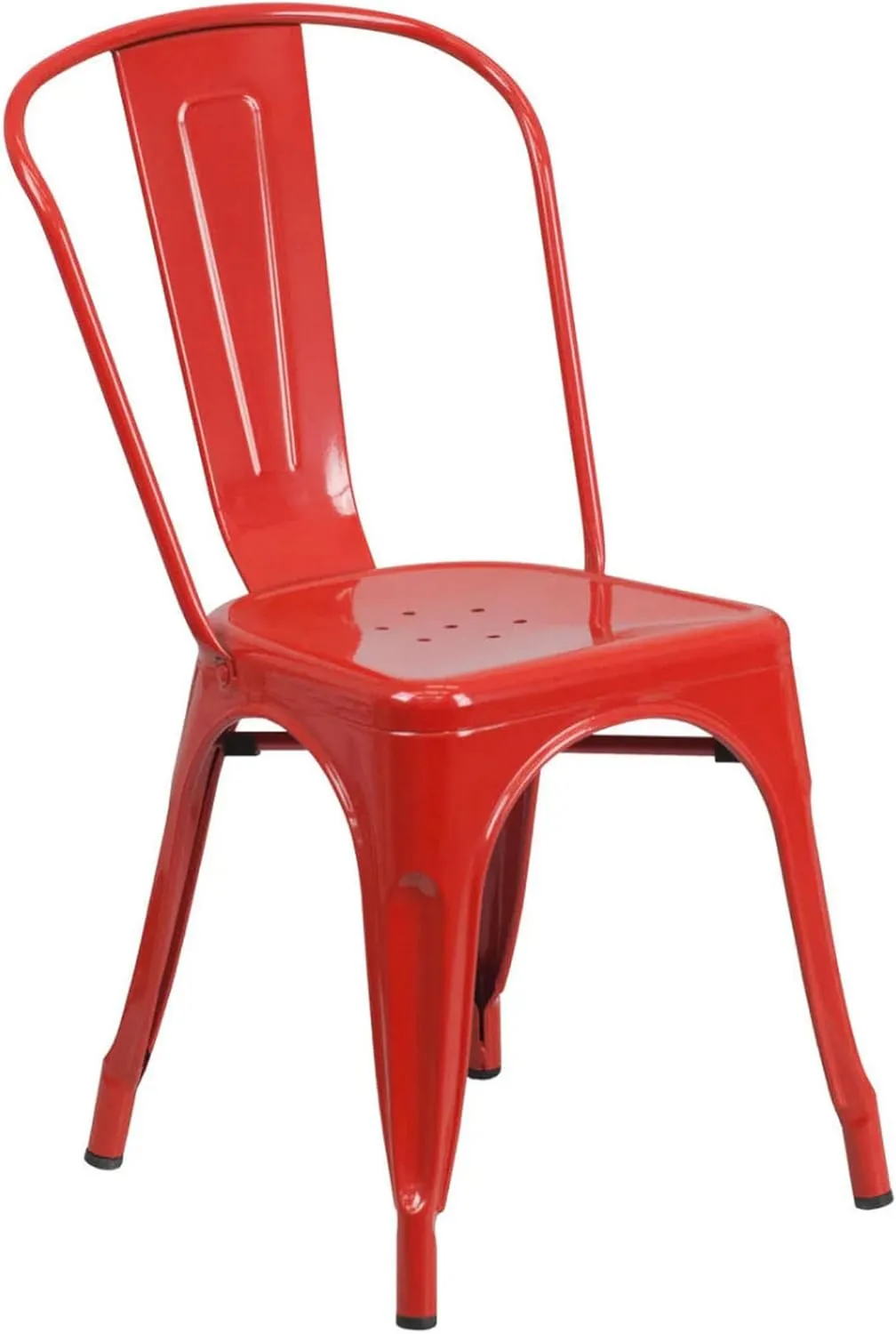 Benjara Mae 25 Inch Side Dining 4 Chairs Set, Industrial Tolix Stackable, Red Metal