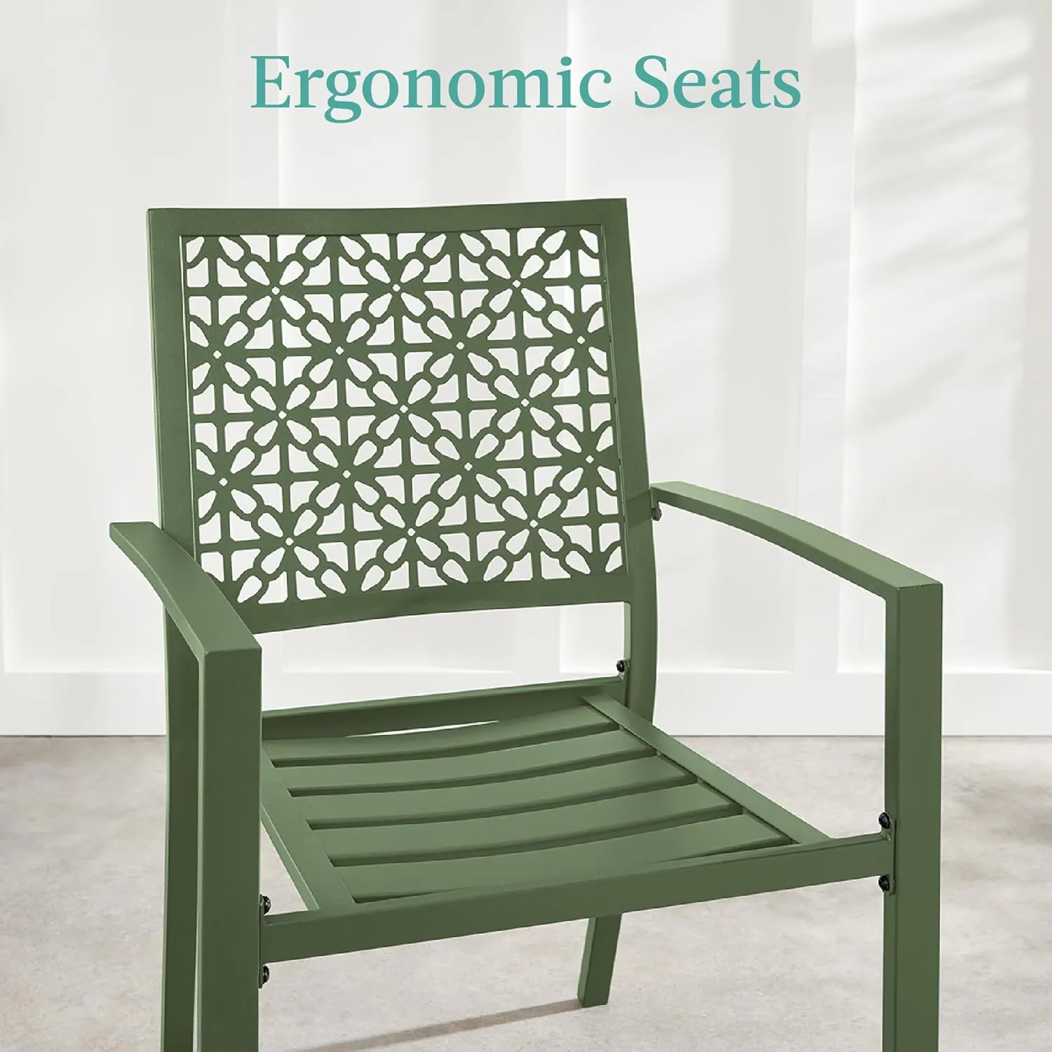 Best Choice Products 3-Piece Outdoor Bistro Set, Stackable Modern Steel Furniture for Porch, Garden w/ 2 Chairs, Table, Geometric Decor - Sage Green