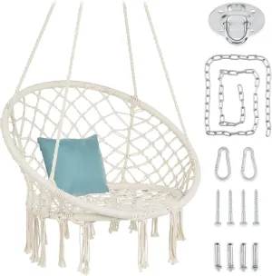 Best Choice Products Macramé Hanging Chair, Handwoven Cotton Hammock Swing for Indoor & Outdoor Use w/Mounting Hardware, Backrest, 265lb Capacity - Beige