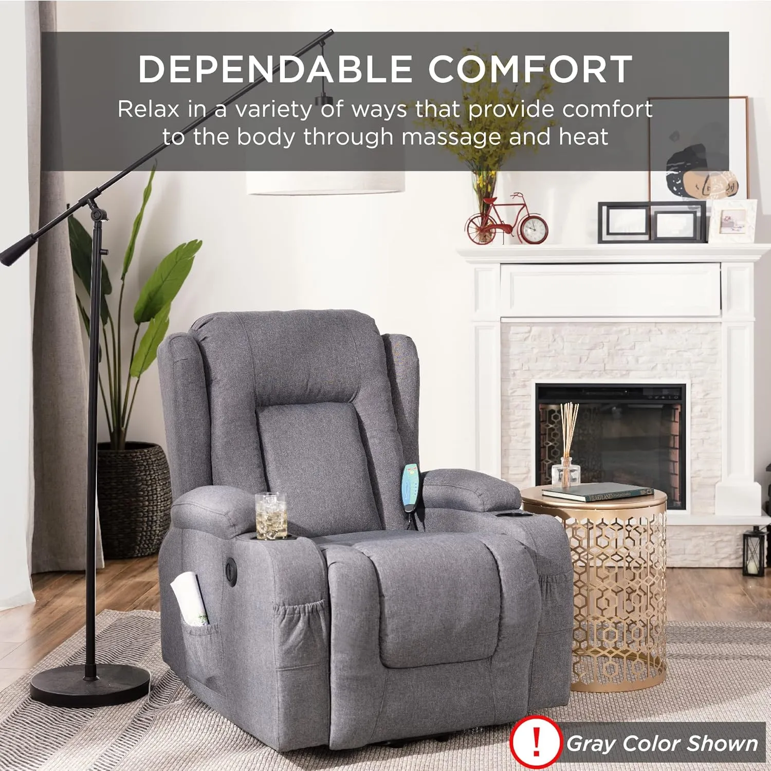 Best Choice Products Modern Linen Electric Power Lift Chair, Recliner Massage Chair, Adjustable Furniture for Back, Legs w/ 3 Positions, USB Port, Heat, Cupholders, Easy-to-Reach Button - Greige