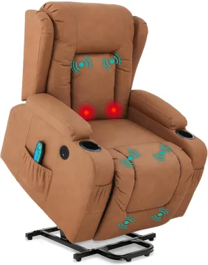 Best Choice Products PU Leather Electric Power Lift Chair, Recliner Massage Chair, Adjustable Furniture for Back, Legs w/ 3 Positions, USB Port, Heat, Cupholders, Easy-to-Reach Side Button - Cognac