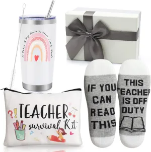 Best Teacher Appreciation Gifts, 20 OZ Insulated Tumbler for Women Gifts, Unique Gifts Ideas Students - Funny Socks Thank You Basket Box New Teachers, Personalized Teachers Day