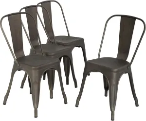 BestOffice 18 Inch Metal Chairs Set of 4 Metal Stackable Patio Chairs Seat Height Café Restaurant Dining Chairs Indoor Outdoor with Waterproof Tolix Side