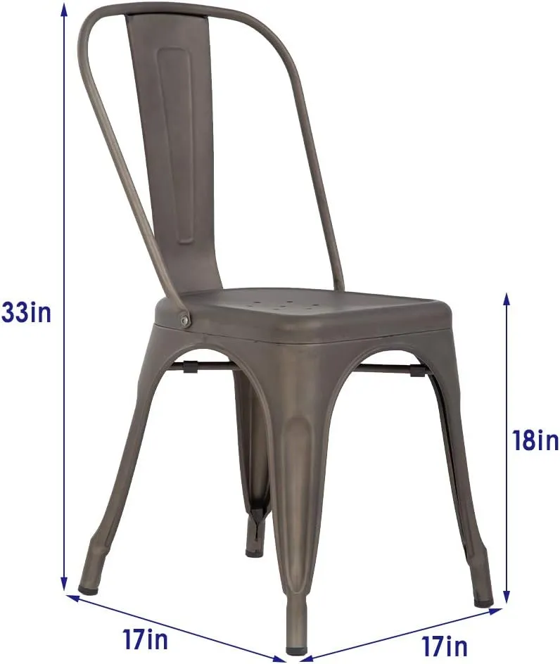 BestOffice 18 Inch Metal Chairs Set of 4 Metal Stackable Patio Chairs Seat Height Café Restaurant Dining Chairs Indoor Outdoor with Waterproof Tolix Side